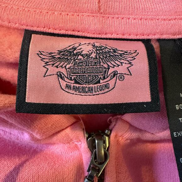 Harley Davidson Women's Large Bling Pink Label Zip Up Hoodie Sweatshirt - Picture 5 of 6